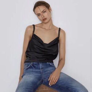 Zara Roxane Black Chain Strap Tank Top XS, NWT